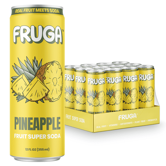 FRUGA Pineapple Sparkling Fruit Super Soda | Prebiotic Soda, Low Calorie, Healthy Soda Benefits and Vitamin Boost
