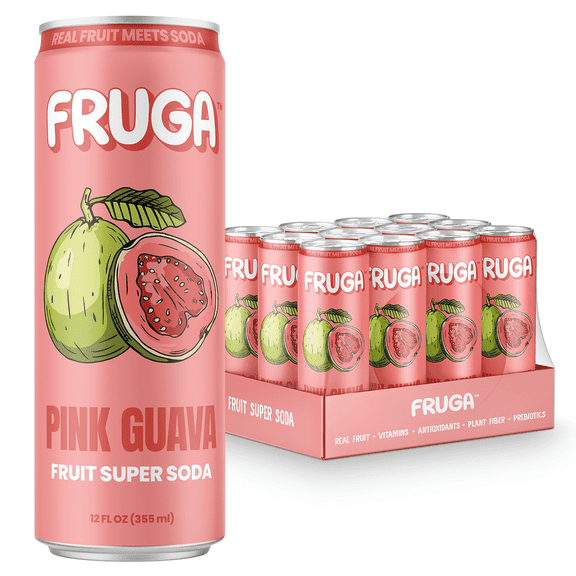 FRUGA Pink Guava Sparkling Fruit Super Soda | Prebiotic Soda, Low Calorie, Healthy Soda Benefits and Vitamin Boost