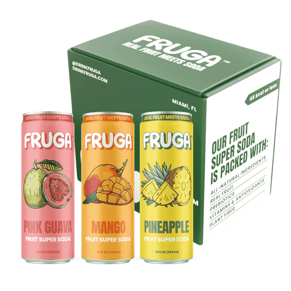 FRUGA Tropical Mix Prebiotic Soda Drink Sparkling Fruit Super Soda | Low Calorie, Healthy Soda Benefits and Vitamin Boost - 12 Fl Oz (Pack of 6)