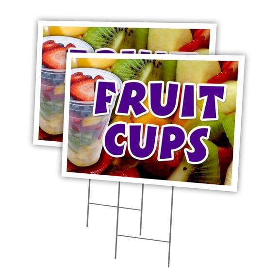 FRUIT CUPS 2 Pack Of 12" x 16" Yard Sign & Stake | Advertise Your Business | Stake Included Image On Both Sides | Made in The USA