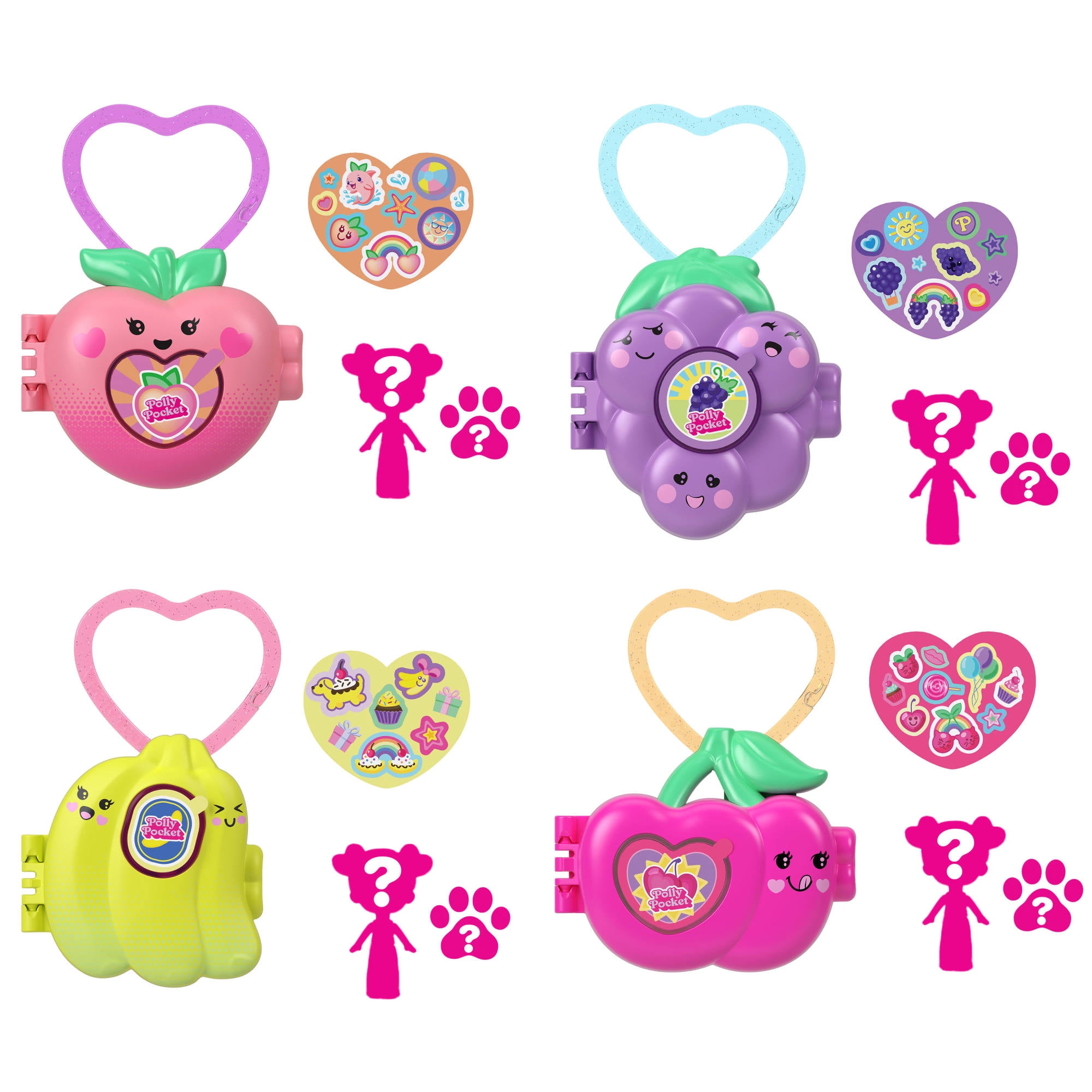 Polly Pocket Doll & Micro Compact, Keychain and Sticker Sheet, Pet