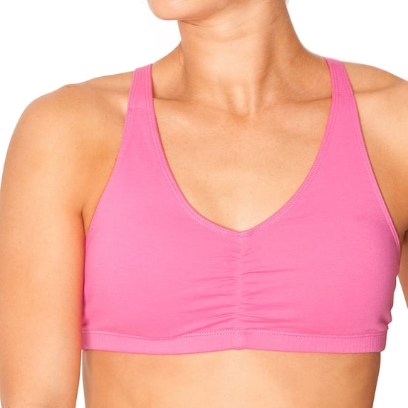 FRUIT OF THE LOOM Pink Shirred Front Racerback Sports Bra, Size US 32, NWOT
