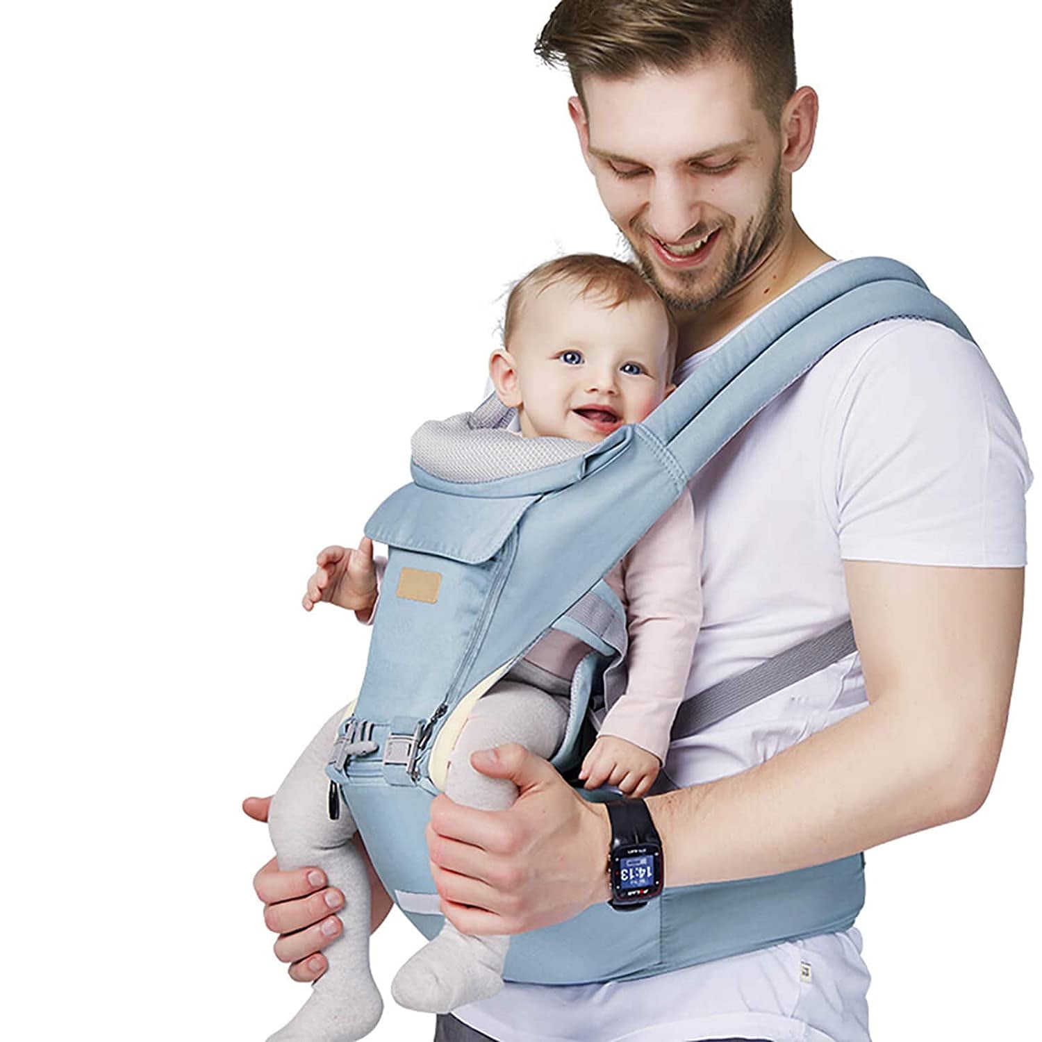 FRUITEAM 6 in 1 Baby Carrier with Waist Stool Hip Seat for Breastfeeding One Size Fits All Adapt to Newborn Infant Toddler Blue Walmart