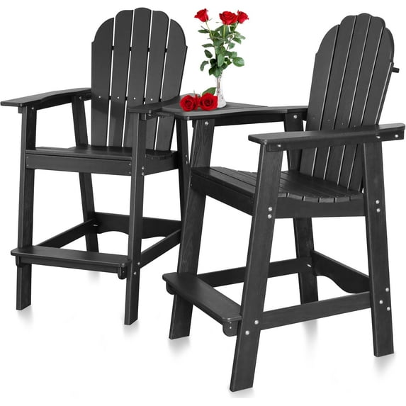 FRUITEAM Adirondack Chairs Set of 2, Recycled Poly Adirondack Chair Balcony Chair with Connecting Table, Weather-Resistant Outdoor Bar-Height Tall Adirondack Chairs for Patio, Pool, Yard, Lawn