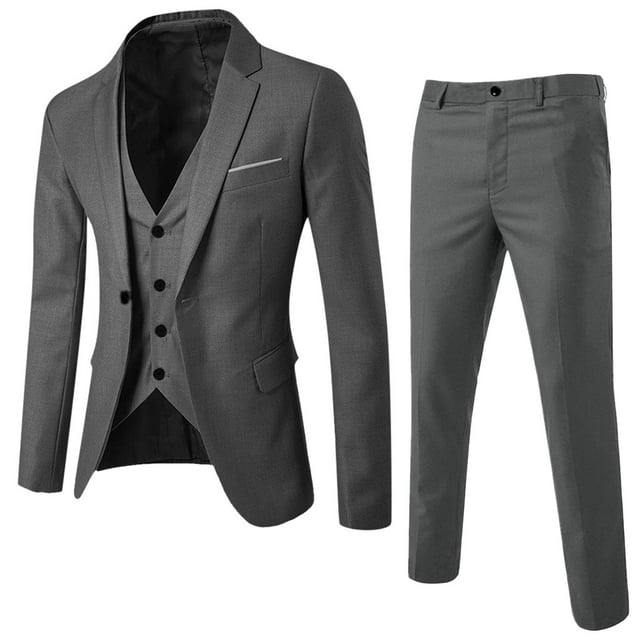 FRXSWW Formal Suit for Men Slim Solid Pants Vest & Jacket Men's Suit ...