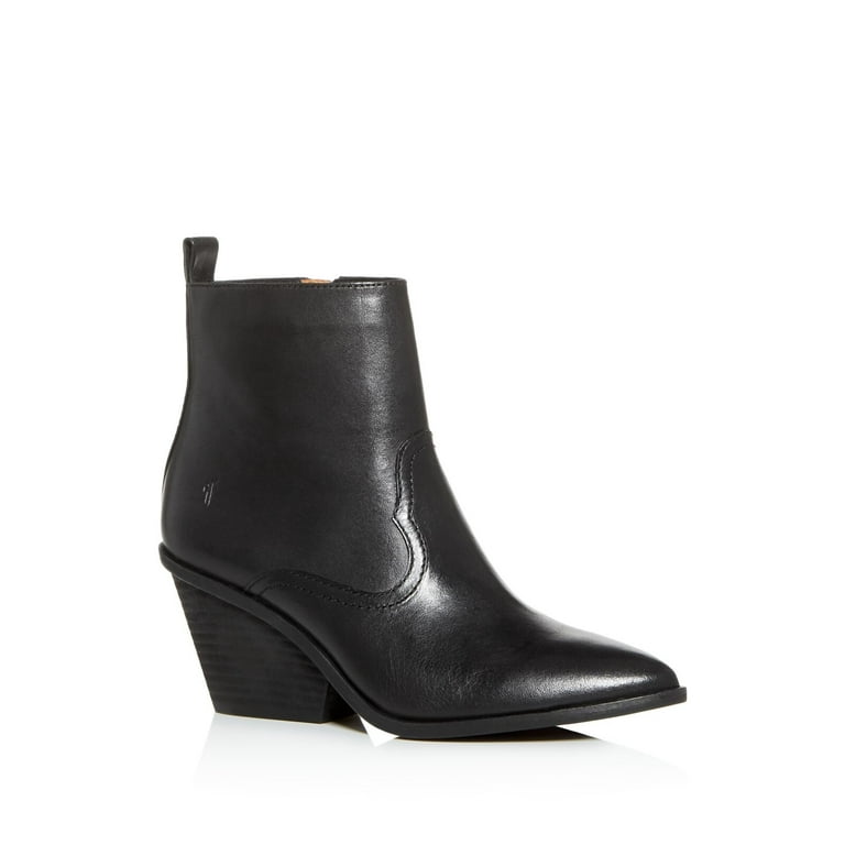 FRYE Womens Black Heel Tab Logo Comfort Amado Almond Toe Block Heel Zip Up Leather Booties 8.5 M Walmart