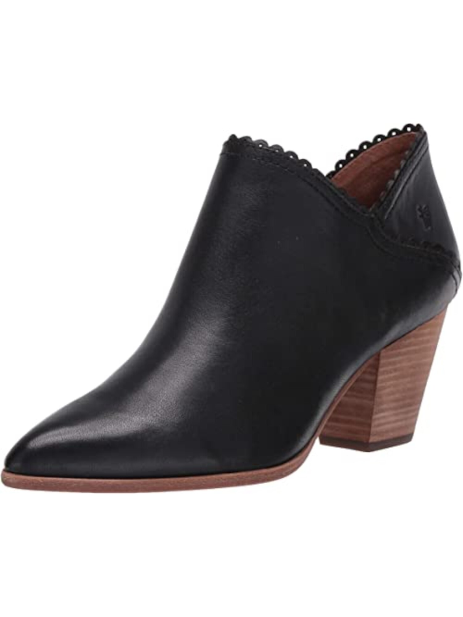 FRYE Womens Black V Cutouts Scalloped Reed Pointed Toe Stacked Heel Zip