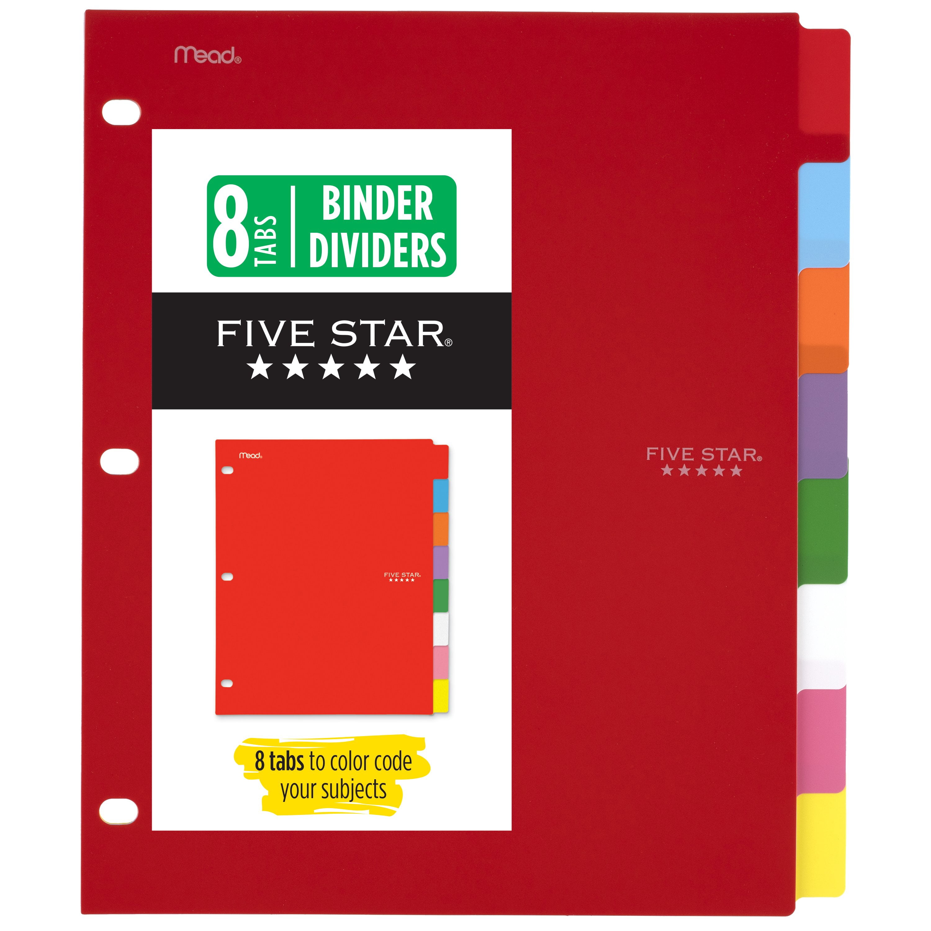 Five Star Tab Dividers, Reversible, Poly, 8 Pack