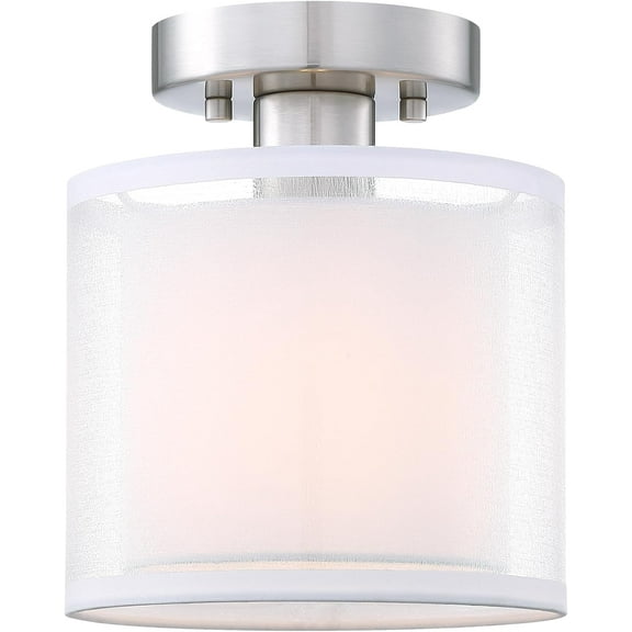 FS0001 Semi Flush Mount Ceiling Light, Small Drum Close to Ceiling Lights Light w/ Double Fabric Shade
