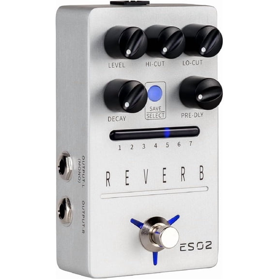 FS02 Reverb Pedal Stereo Guitar Effects with 7 Storable Preset Slots 7 Reverb Effects Room Hall Church Cave Plate Spring Mod True Bypass Trail