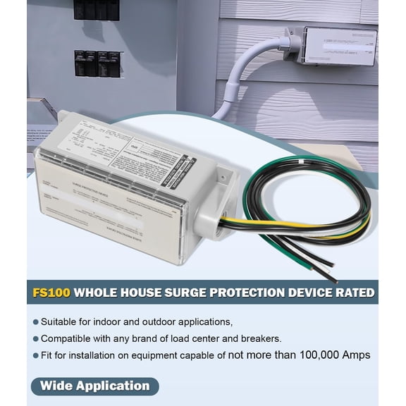 FS100 Whole House Surge Protection Device Rated for 100,000 Amps, Replacement for Siemens FS100 Protector Compatible with Any Brand of 120/240V Load Center and Breaker