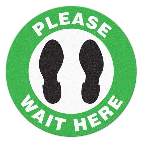 Wait In Line Sign FS1046V Please Wait Here Vinyl Adhesive Floor Sign - Green & Black ...