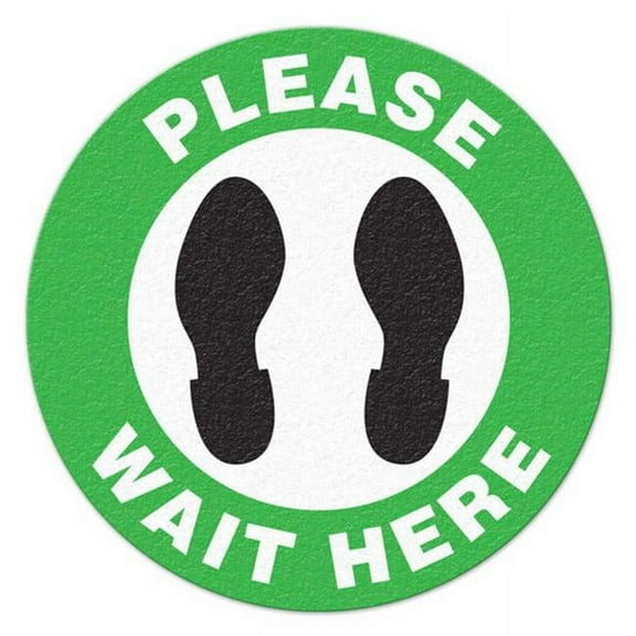 FS1046V Please Wait Here Vinyl Adhesive Floor Sign - Green & Black - White