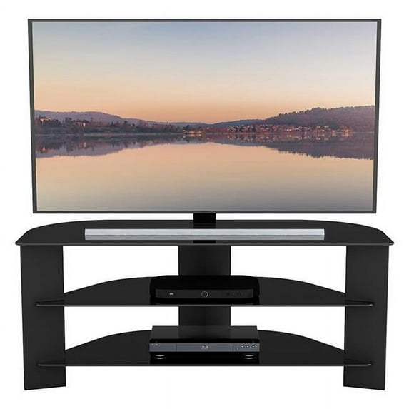 FS1100VARBB-A Varano TV Stand with Glass Shelves for TVs up to 55 Inch, Black and Black Glass