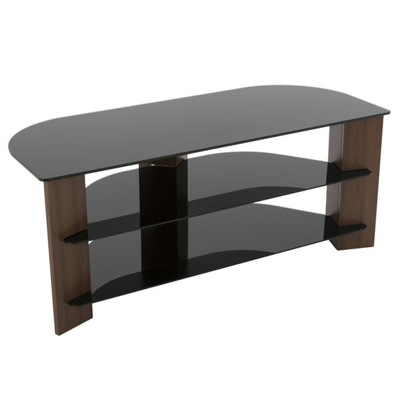 FS1100VARWB-A Varano TV Stand with Black Glass Shelves for TVs up to 55" in Walnut with Black Shelves