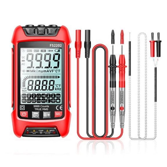 FS2202 Auto Range Multimeter 9999 Counts TRMS AC DC Voltmeter Amp NCV Resistance Capacitance Transistor T