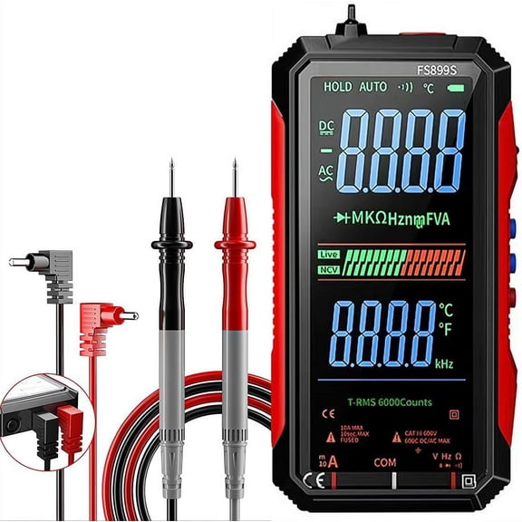 FS899L Digital Multimeter with Color Screen,Digital Multimeter with USB-C Rechargeable Battery,6000 Counts True RMS AC/DC Voltage Tester, NCV, Capacitance, Non Voltage Detector for Car, Home