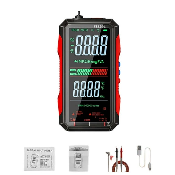 FS899L Digital Multimeter with Color Screen, USB C Rechargeable Electrical Testing, 6000 Counts True RMS AC/DC Voltage Tester, NCV, Capacitance, Non Contact Voltage for Car, Home(FS899L)