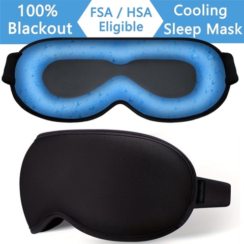 FSA HSA Elegible Mascarilla de Sueño de Gel 3D Refrescante: Mascarilla de Compresa Fría para Ojos para Migrañas, Mascarilla de Ojos Opaca con Peso y Cero Presión, Calma el Dolor de Cabeza, Viajes de Vuelos Largos, Noche y Alivio Del Estrés