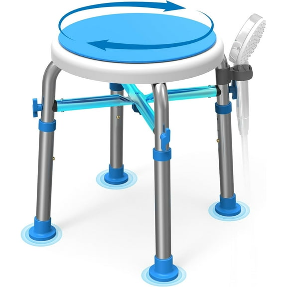 FSA/HSA Eligible Swivel Shower Stool with Reinforced Crossing Bar, Height Adjustable Round Shower Chair for Inside Shower, Tool Free Assembly Shower Seats for Adults, 350lbs