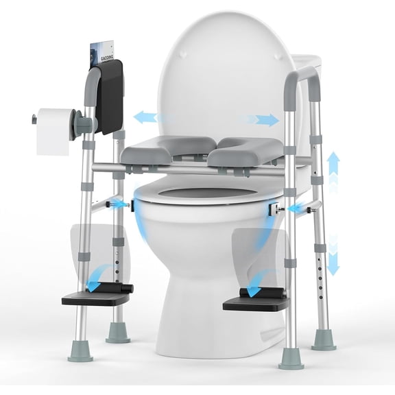 FSA&HSA Eligible Toilet Seat Risers with Footrests, Adjustable Height/Width Raised Toilet Seat with Handles, Fit Any Toilet Riser Heavy Duty Up to 500lbs, for Elderly, Handicap, Elevated, Pregnant