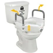 FSA/HSA Eligible, Vaunn Medical Raised Toilet Seat with Removable Padded Grab Bar Handles and Locking Mechanism