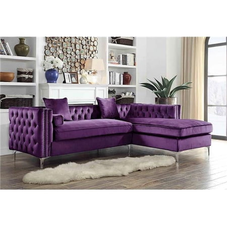 FSA2585 Button Tufted With Silvertone Nailhead & Trim Y-leg Right Facing Sectional Sofa, Purple