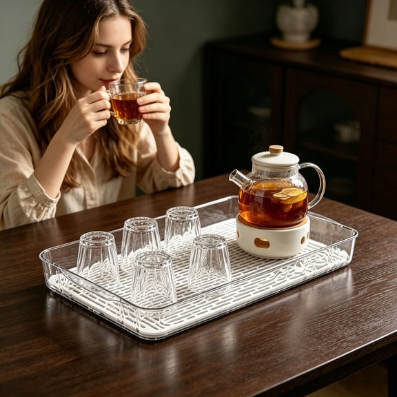 FSAGAE 2 in 1 Dish Drying Tray Large Bottle Cup Pan for Kitchen Countertop Strainer and Colander Silver One Size
