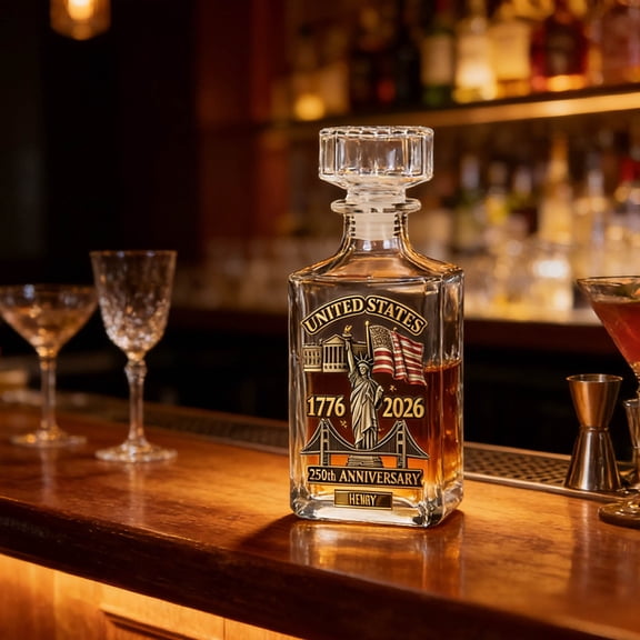 FSAGAE 250th Anniversary Commemorative Glass Liquor Bottle with Airtight Stopper for Home Bar Display Clear