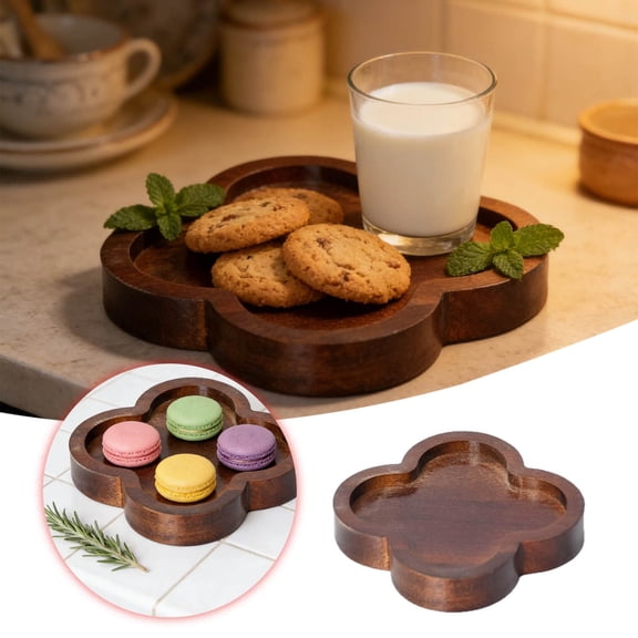 FSAGAE Black Walnut Wood Serving Tray Cloud Shape Dessert Display Plate for Afternoon Tea Snacks and Home Decor Brown 17cm