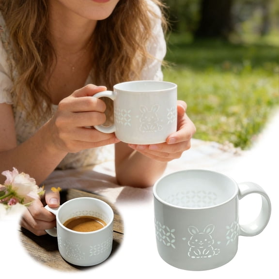 FSAGAE Easter Bunny Ceramic Mug with Cute Animal Design for Coffee Tea Hot Chocolate Gift White