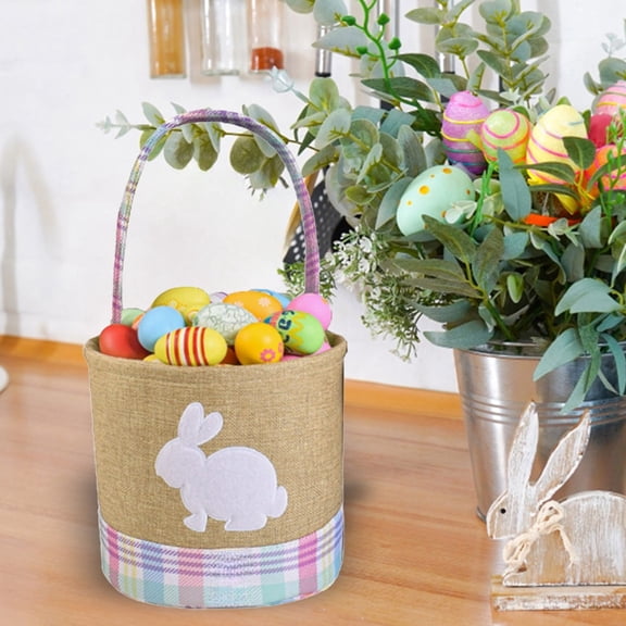 FSAGAE Easter Bunny Storage Basket Rabbit Shaped Fabric Organizer for Egg Candy and Holiday Party Decor Beige 23cm