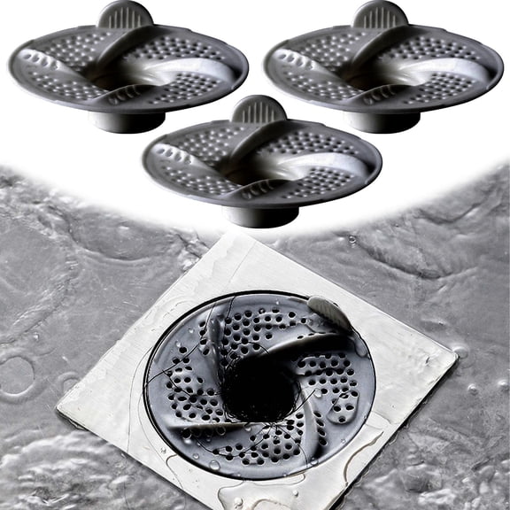 FSAGAE Floor Drain Filter Set of 3 3 x 0.9 Inch Rotating Anti Clog Strainer for Bathroom and Kitchen Gray