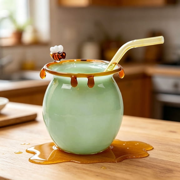 FSAGAE Green Glass Jar with Airtight Lid Kitchen Storage Container for Honey Jam Spices 4.7x4.3in