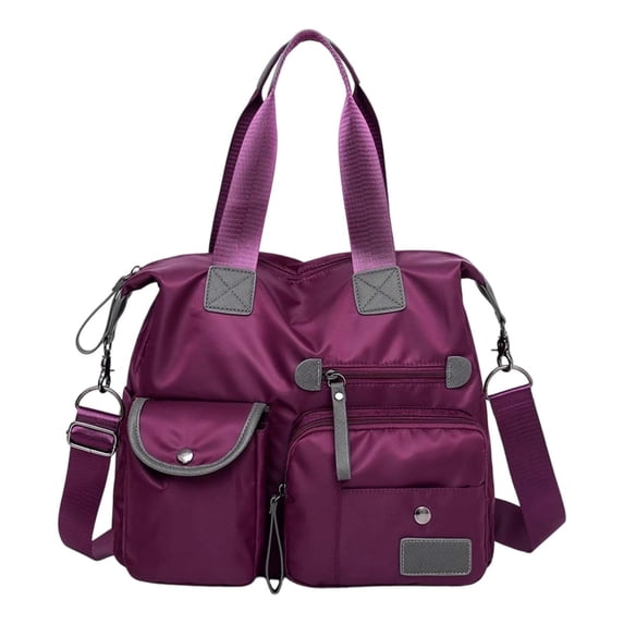 FSAGAE Multi-Pocket Travel Bag Nylon Tote Lightweight Handbag Purple Waterproof Large-Capacity Durable