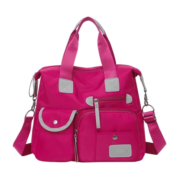 FSAGAE Multi-Pocket Travel Bag Nylon Tote Lightweight Handbag Rose Red Waterproof Large-Capacity Durable
