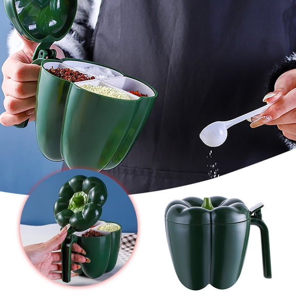 FSAGAE Pepper Shaped Ceramic Seasoning Jar with Airtight Lid Kitchen Spice Container for Salt Sugar Coffee Storage Green 12x11x11cm