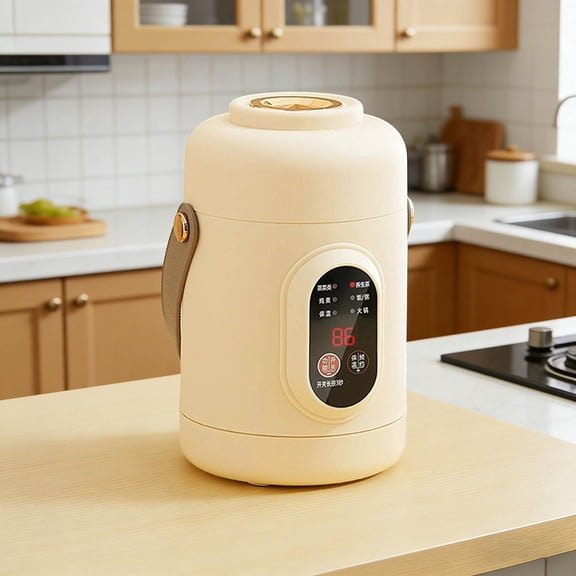 FSAGAE Portable Mini Slow Cooker 20x10.6 cm with Ceramic Inner and Steamer for Soup and Porridge Beige UK Plug`