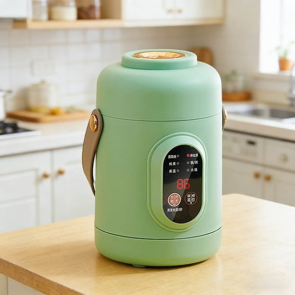 FSAGAE Portable Mini Slow Cooker 20x10.6 cm with Ceramic Inner and Steamer for Soup and Porridge Green UK Plug`
