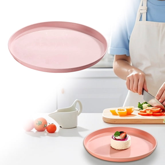 FSAGAE Round Plastic Serving Tray 10.24 Inch Fast Food Tray for Indoor Kitchen Restaurant Pink
