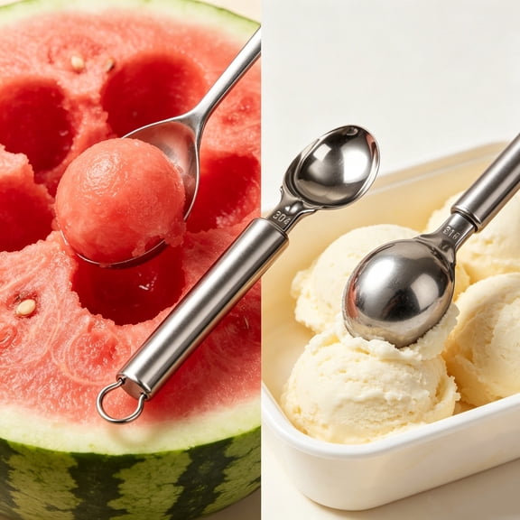 FSAGAE Stainless Steel Melon Baller Double Ended Fruit Scoop Spoon for Watermelon and Dessert Silver 8.1in