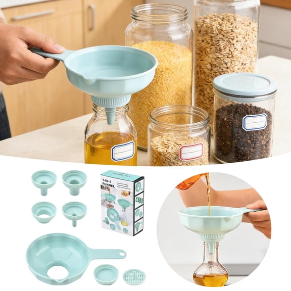 FSAGAE Versatile Adjustable Spout Canning Funnel Set with Strainer Blue 22x7.4 cm for Kitchen Jars and Bottles`