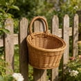 thumbnail image 1 of FSAGAE Wall Mounted Wicker Basket Large 17x17x15 cm Brown Imitation Vine Hanging Organizer for Garlic Fruits and Vegetables`, 1 of 6