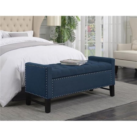 FSB2689 Frederick Linen Modern Contemporary Button Tufted with Silver Nailheads Deco on Frame Storage Lid Can Stop at any Position Bench, Teal