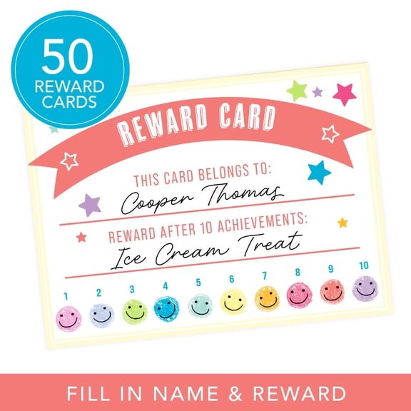 Gartner Studios Perforated Reward Cards, Star & Smiley Face, 4.5 in × 3.25 in, 50 Ct