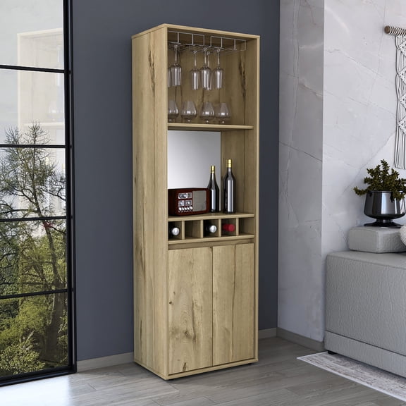 FSC Certified Bar Cabinet with 12 - pc Wine Glass Rack / Enhance Your Home Bar Setup