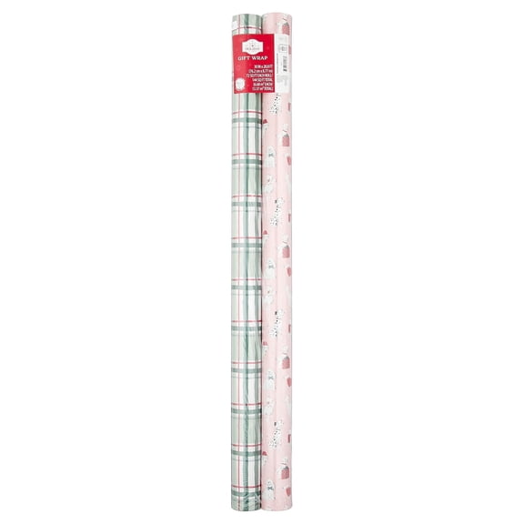 Multicolor Plaid and Holiday Dogs Christmas Wrapping Paper, 72 sq ft Rolls, 2 Count, by Holiday Time