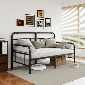 FSCHOS 14 inch Twin Size Metal Daybed Frame, Twin Sofa Daybed Frame for Living Room, Heavy Duty Slats Support