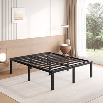 FSCHOS 18 inch Queen Size Metal Bed Frame, Heavy Duty Metal Platform with Ample Storage Space, Sturdy Construction, No Box Spring Needed