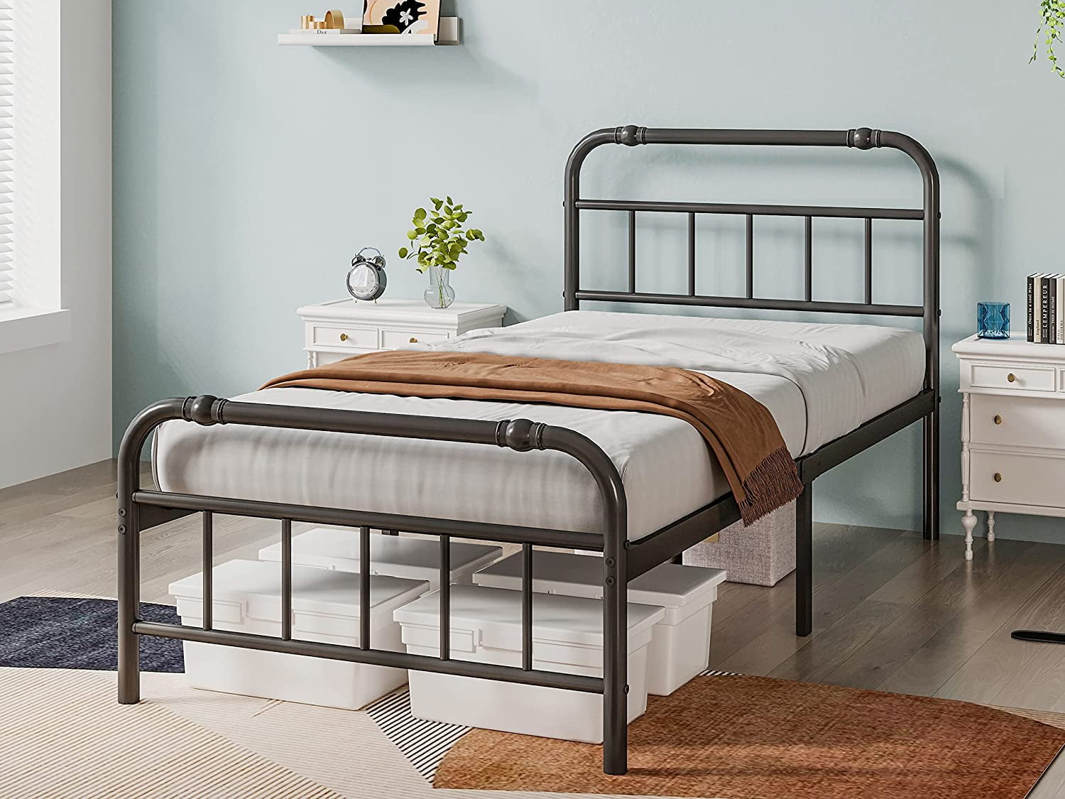 NEEBIRGELIA Black Metal Bed Frame Full Size With Headboard And ...